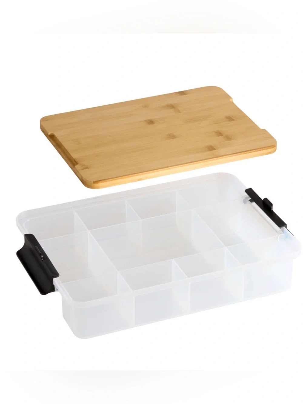 Farberware Bamboo-Topped SnackleBox Organizer-11 Compartments/Cutting Board NWT